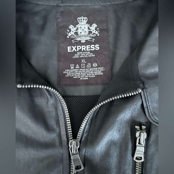 Express Mens Black Faux Leather Moto Biker Jacket Size XL - Picture 7 of 12